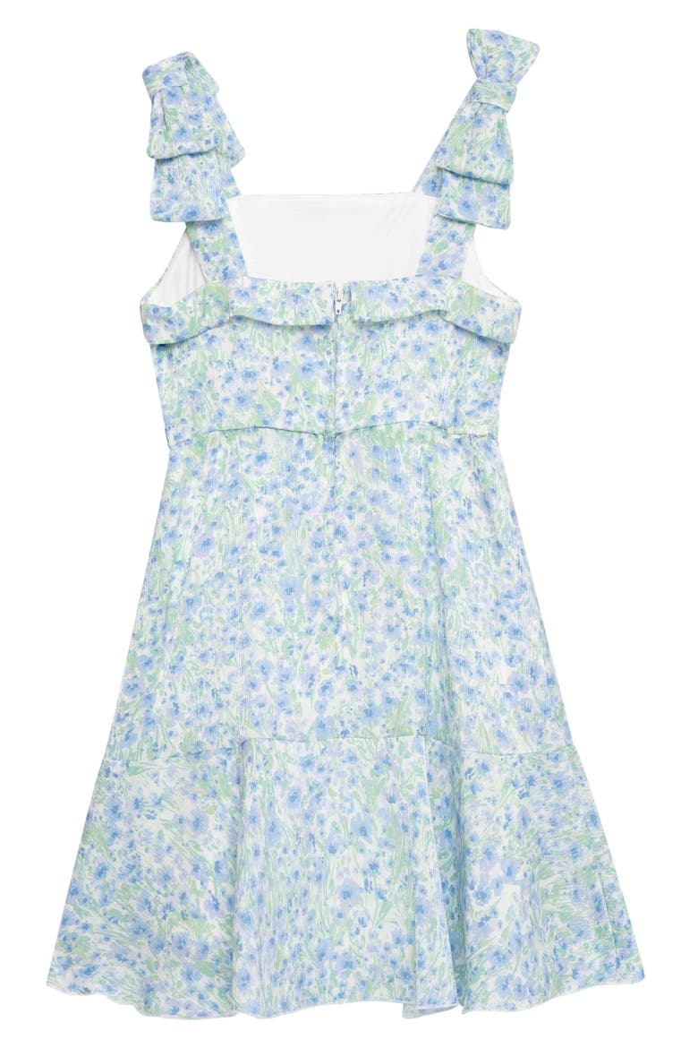 Kids' Shimmer Floral Bow Strap Dress, Alternate, color, WHITE/ BLUE