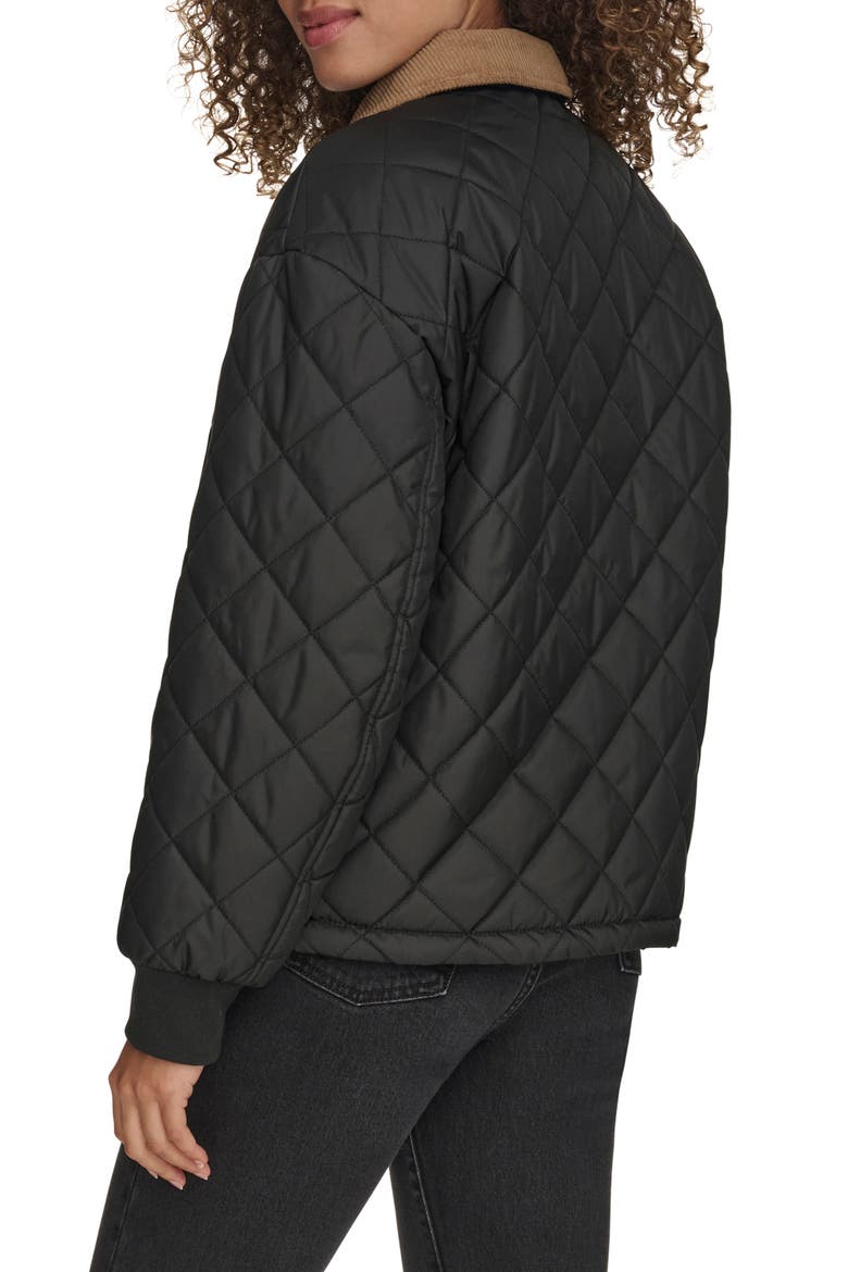 Diamond Quilted Water Resistant Corduroy Collar Jacket, Alternate, color, BLACK