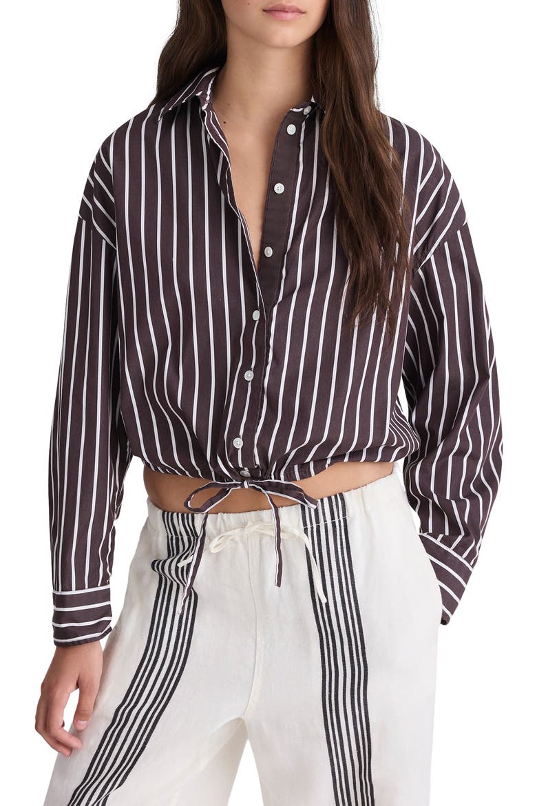 Drawstring Poplin Button-Up Shirt, Main, color, CHOCOLATE PLUM