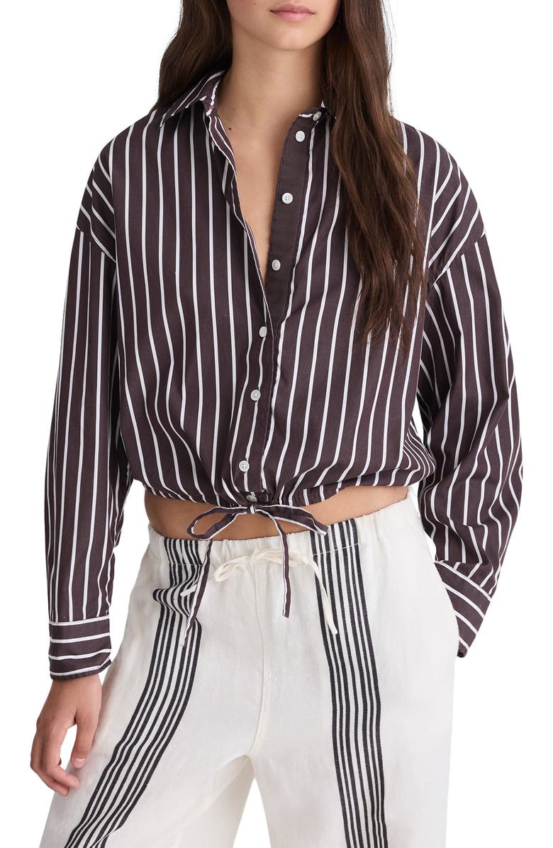 Madewell Drawstring Poplin Button-Up Shirt, Main, color, Chocolate Plum