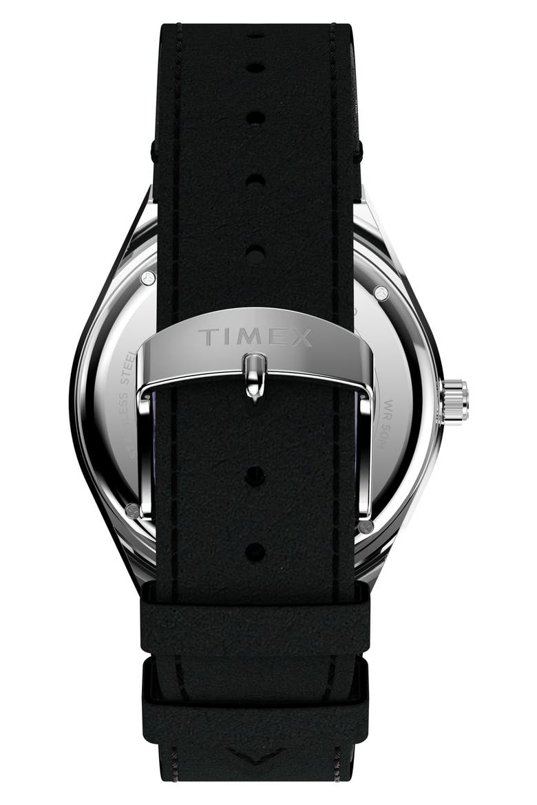 Q Timex NASA 40mm Leather Strap Watch, Alternate, color, BLACK/ SILVER-TONE
