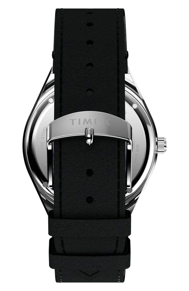 Timex<sup>®</sup> Q Timex NASA 40mm Leather Strap Watch, Alternate, color, Black/ Silver-Tone