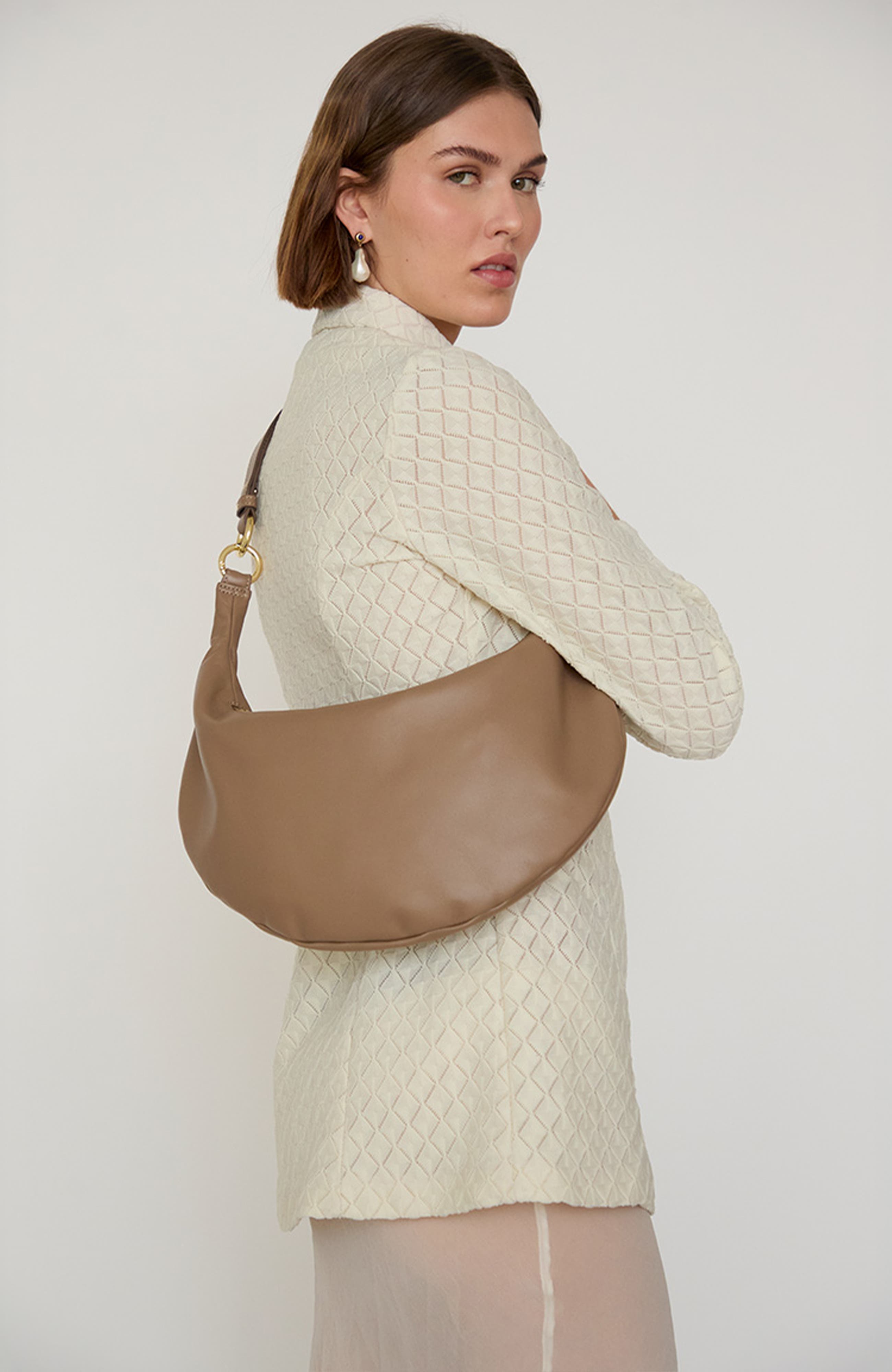 Leather Convertible Hobo Crescent Ring Bag, Alternate, color, Taupe