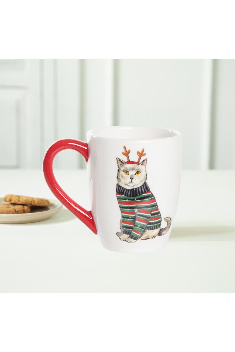 16 oz. Christmas Cat Dolomite Coffee Mug, Alternate, color, White