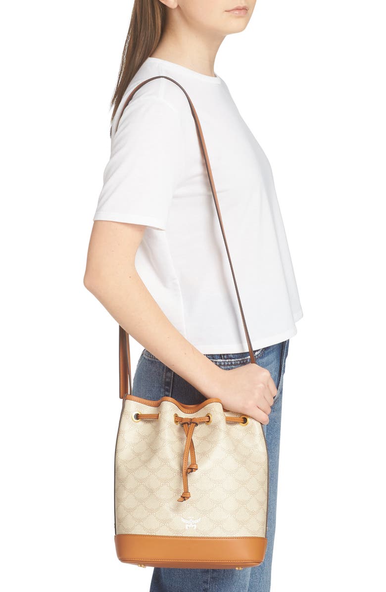 MCM Medium Himmel Coated Canvas Drawstring Bucket Bag, Alternate, color,