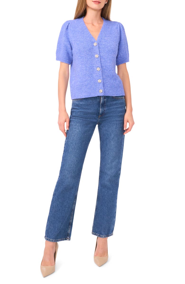 Ted Baker Short Sleeve Button Front Cardigan, Alternate, color, Dusty Cobalt