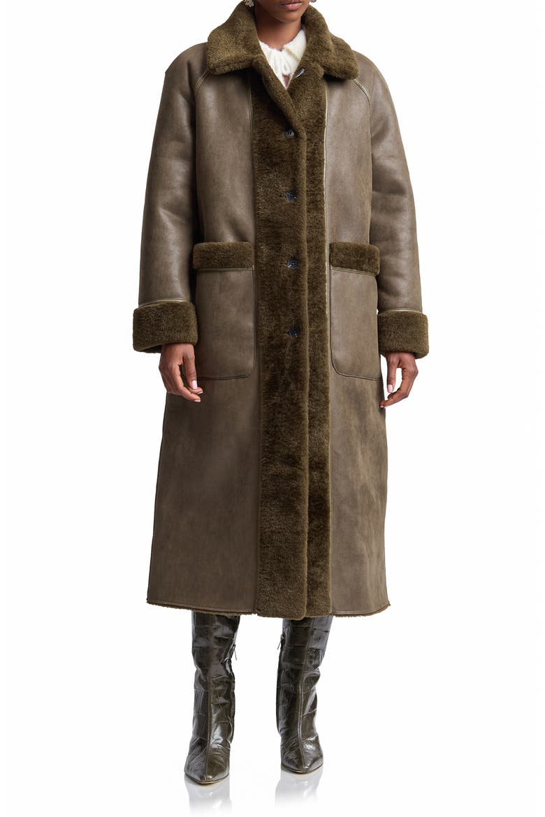 Reversible Faux Fur Maxi Coat, Main, color, DARK OLIVE