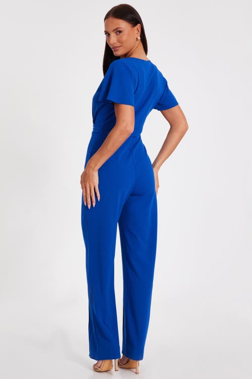 Quiz Scuba Crepe Wrap Front Palazzo Jumpsuit In Blue