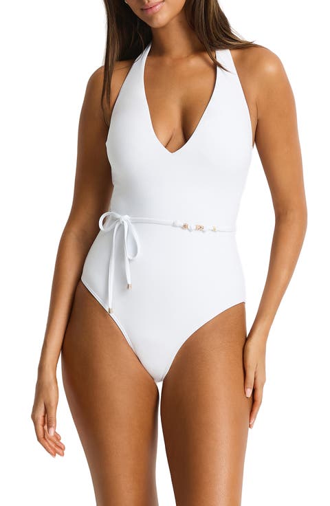 De Luxe V-Neck Halter One-Piece Swimsuit
