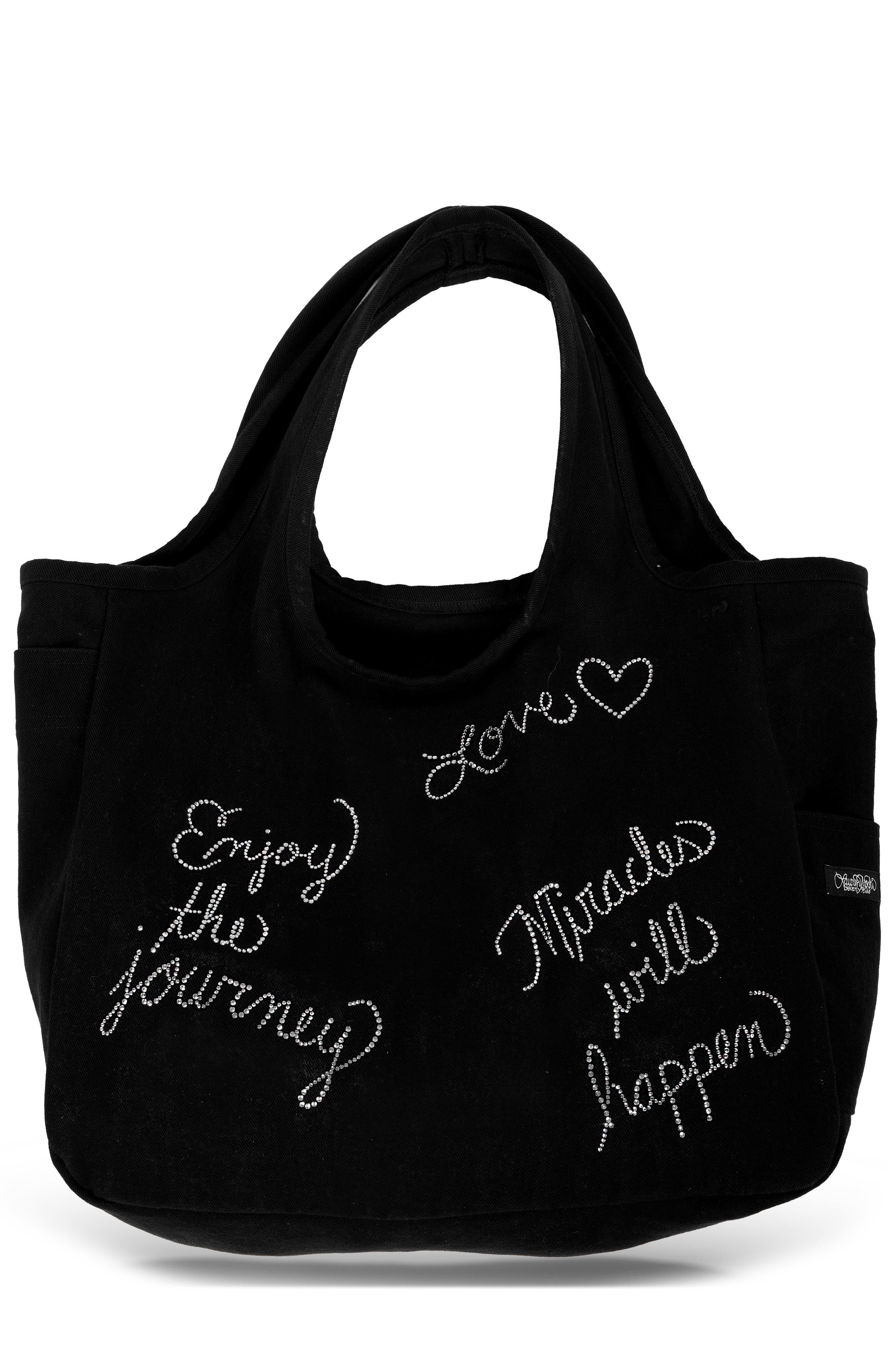 Lauren Moshi Taylor Crystal Affirmations Canvas Tote Bag, Alternate, color, Black