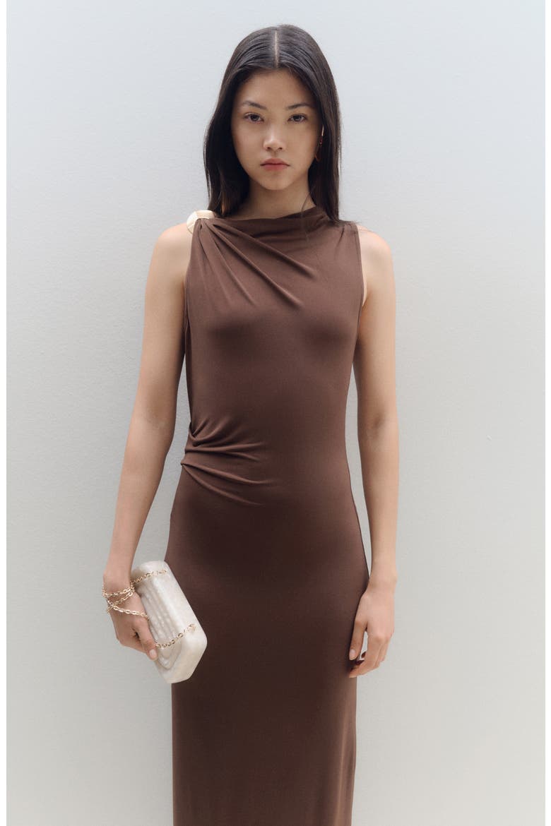 Draped Body-Con Maxi Dress, Alternate, color, CHOCOLATE