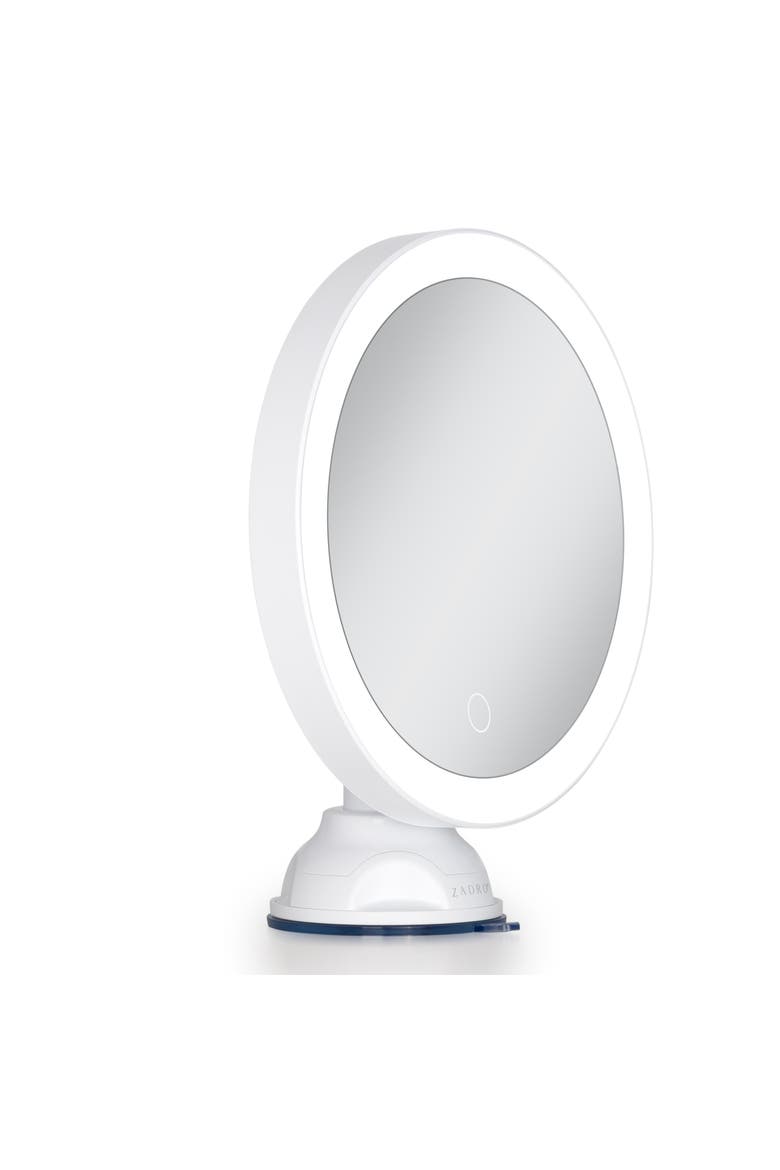 Lighted Wall Mounted Suction Cup Makeup Mirror with 10X Magnification, Alternate, color, White