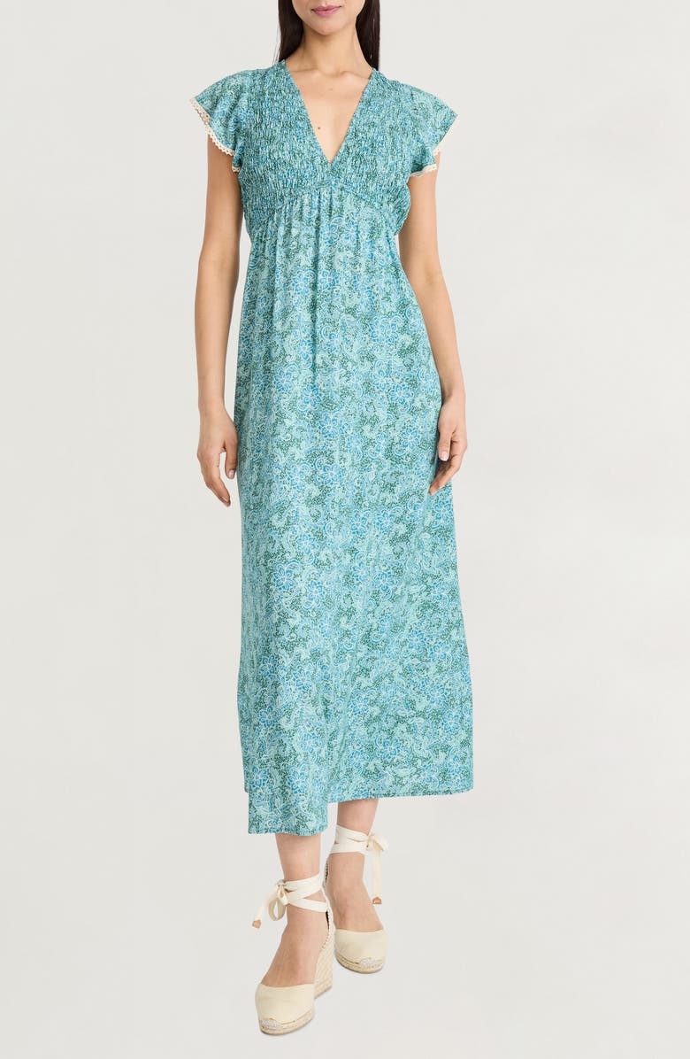 The Good Journey Flutter Sleeve Maxi Dress, Main, color, Teal
