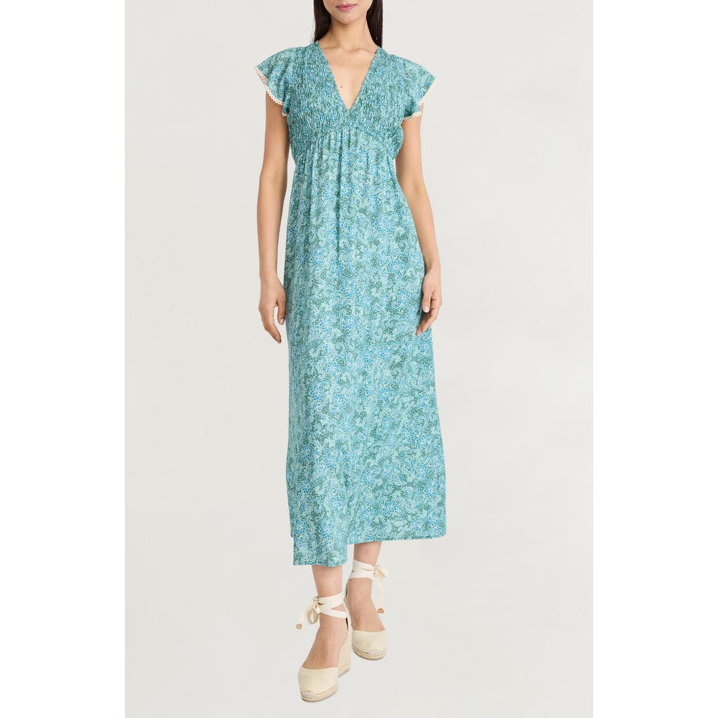 The Good Journey Flutter Sleeve Maxi Dress In Blue