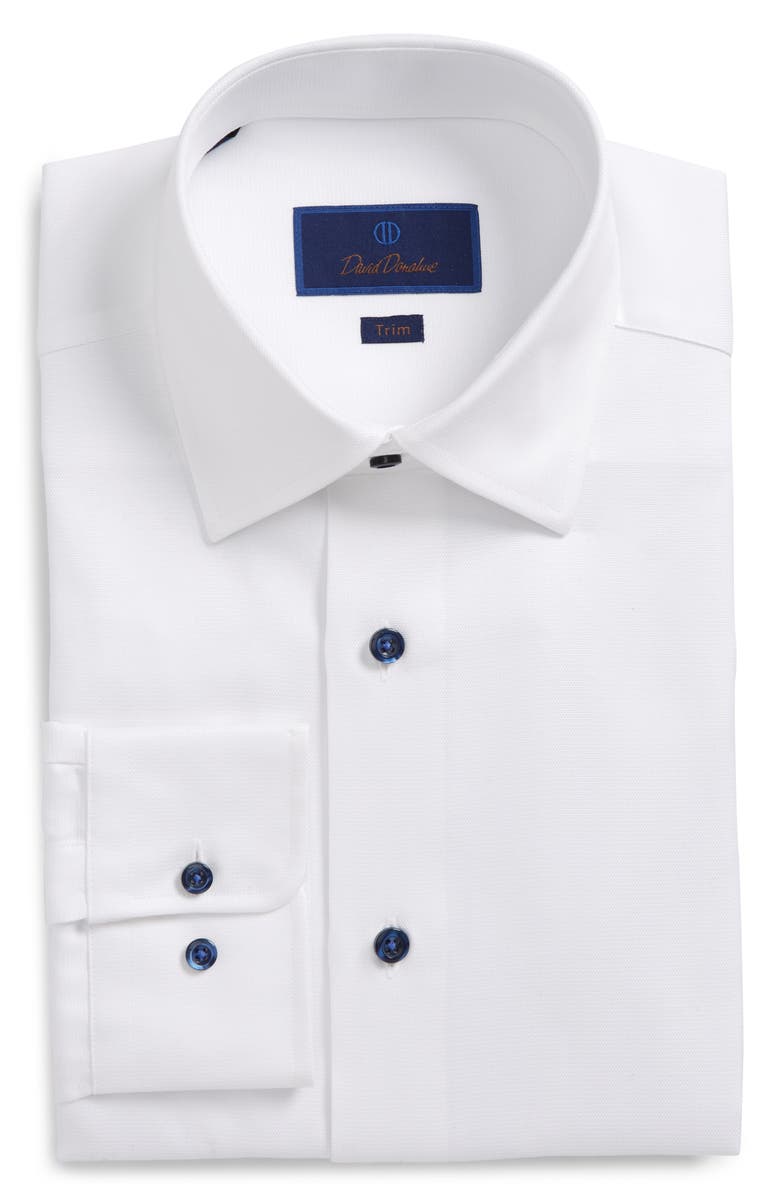 David Donahue Trim Fit Solid Dress Shirt, Main, color, 