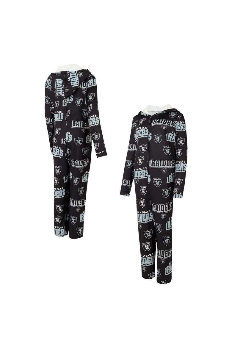 Women's Concepts Sport Black Las Vegas Raiders Roadway Allover Print Microfleece Full-Zip Union Suit, Alternate, color, Black