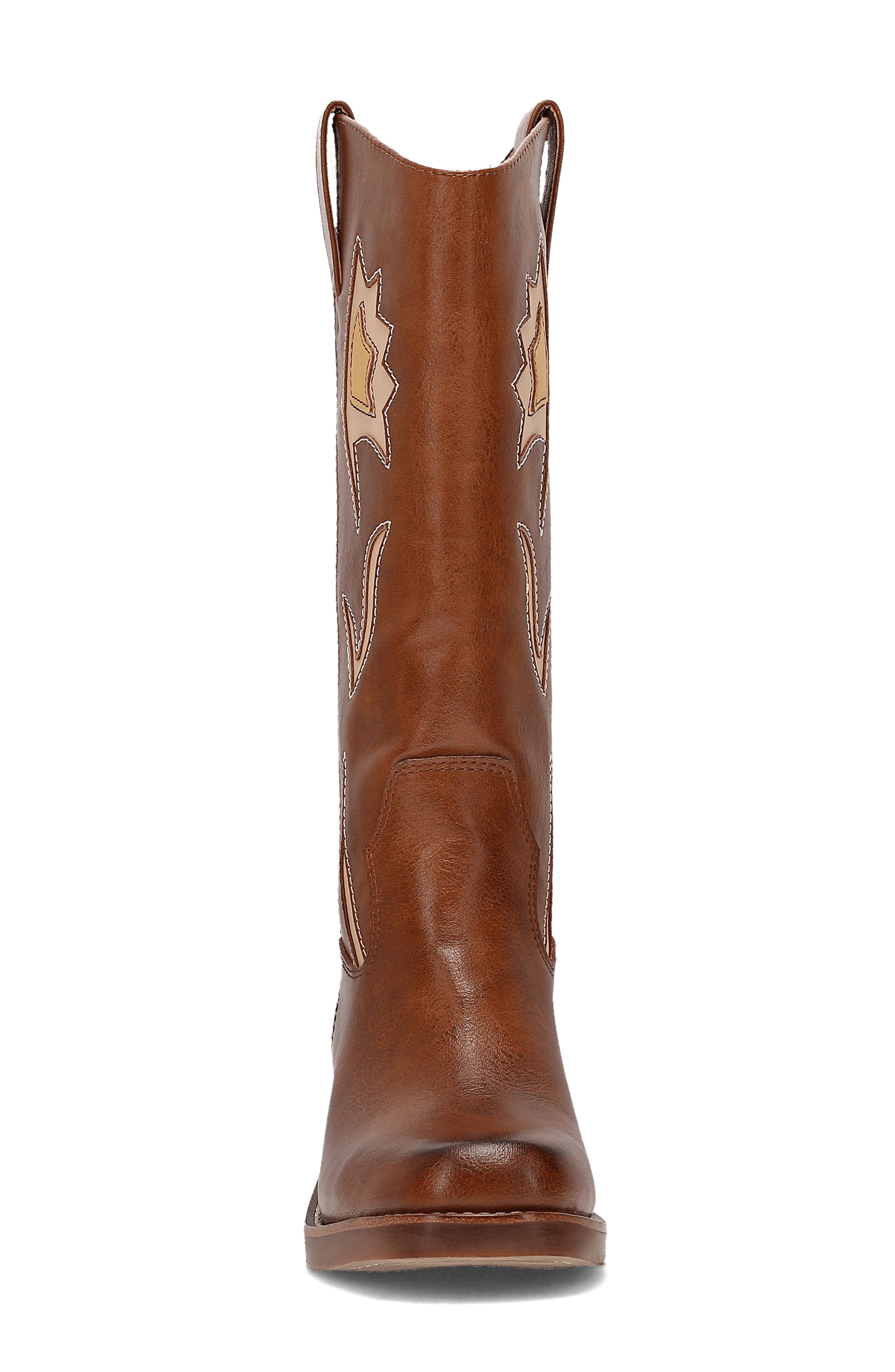 Miranda 10 Flower Faux Leather Western Boot, Alternate, color, SADDLE