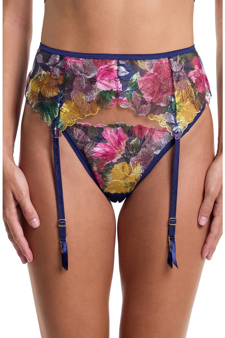 Wildly Bloom Garter Belt, Main, color, DARK SKY (BLUE)