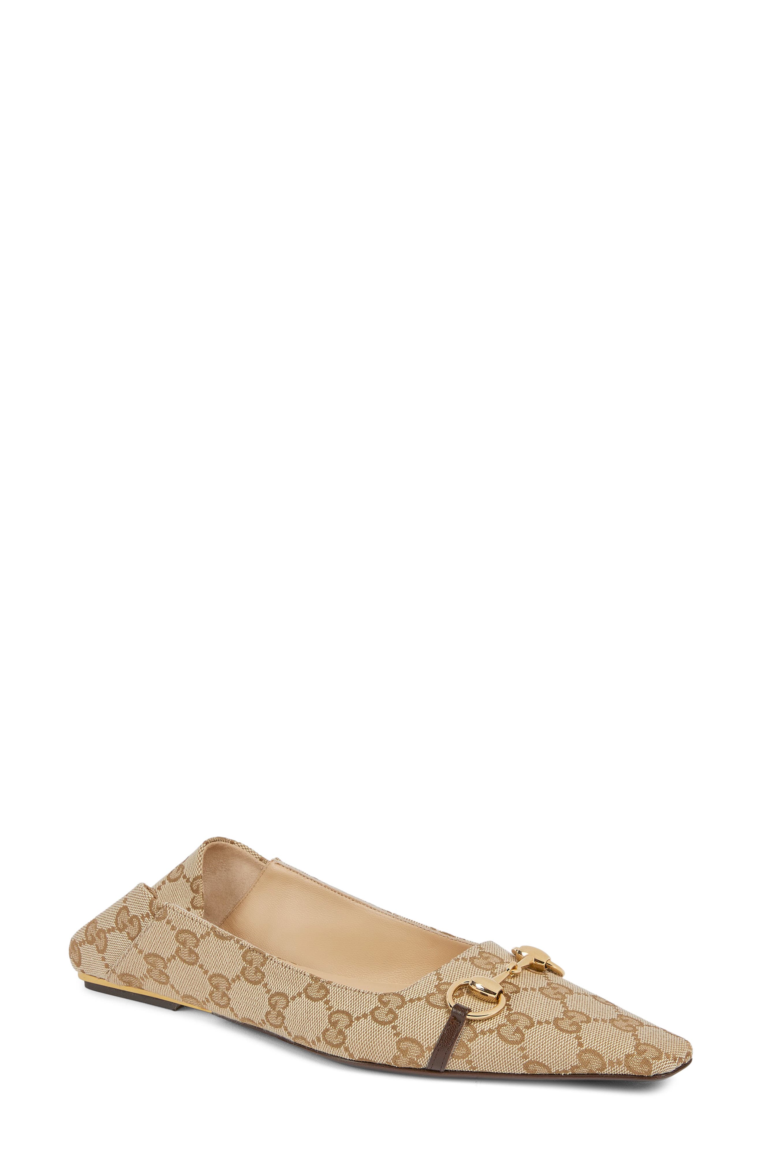 Gucci Vittoria Horsebit GG Canvas Convertible Flat, Main, color, Vintage Sand/ Dark Brown
