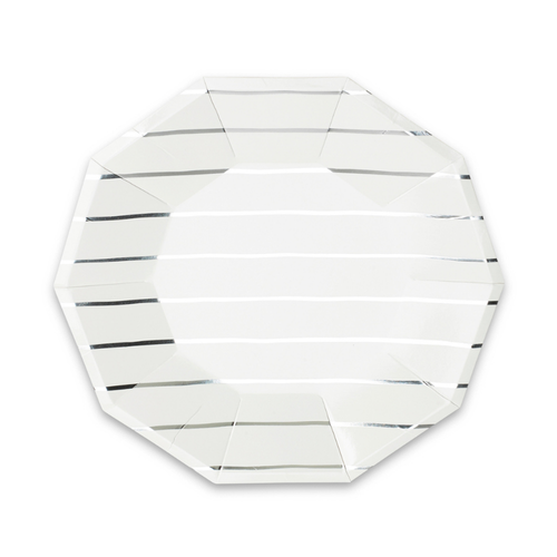 Daydream Society Frenchie Striped Large  Plates In Silver
