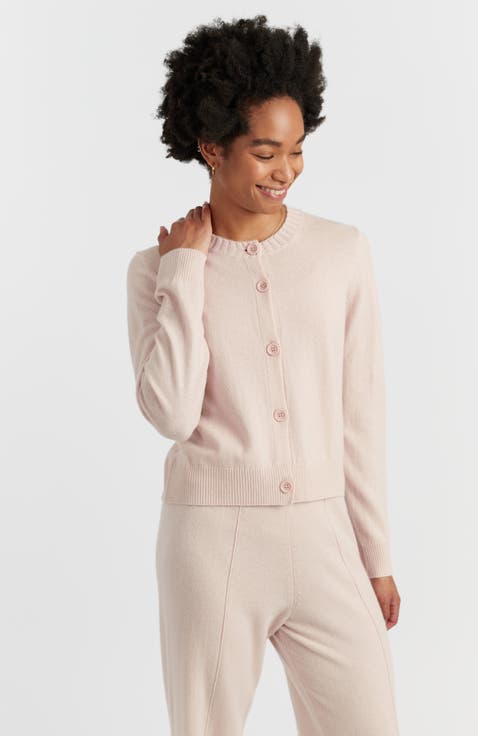 Wool Cashmere Blend Crew Neck Cropped Cardigan