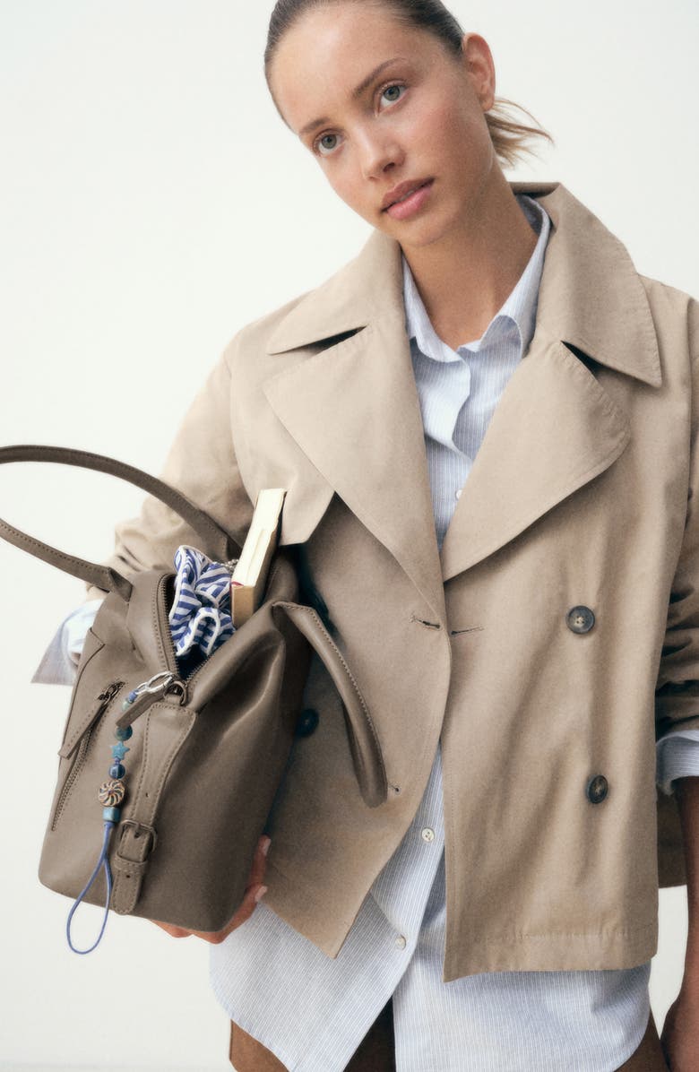 MANGO TEEN Large Structured Faux Leather Shoulder Bag, Alternate, color, Grey