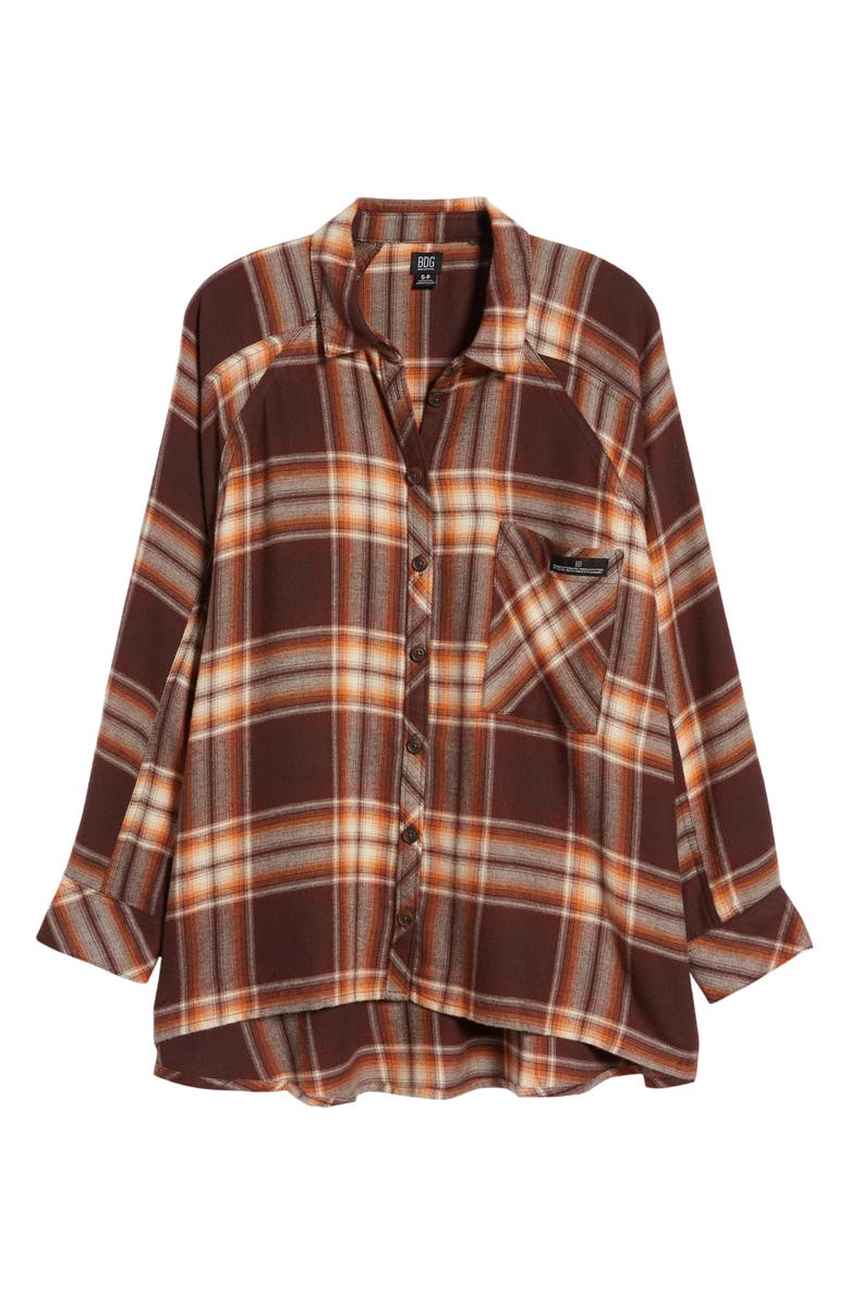 BDG Urban Outfitters Brendon Plaid High-Low Flannel Button-Up Shirt, Alternate, color,
