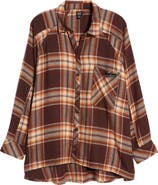 BDG Urban Outfitters Brendon Plaid High-Low Flannel Button-Up Shirt