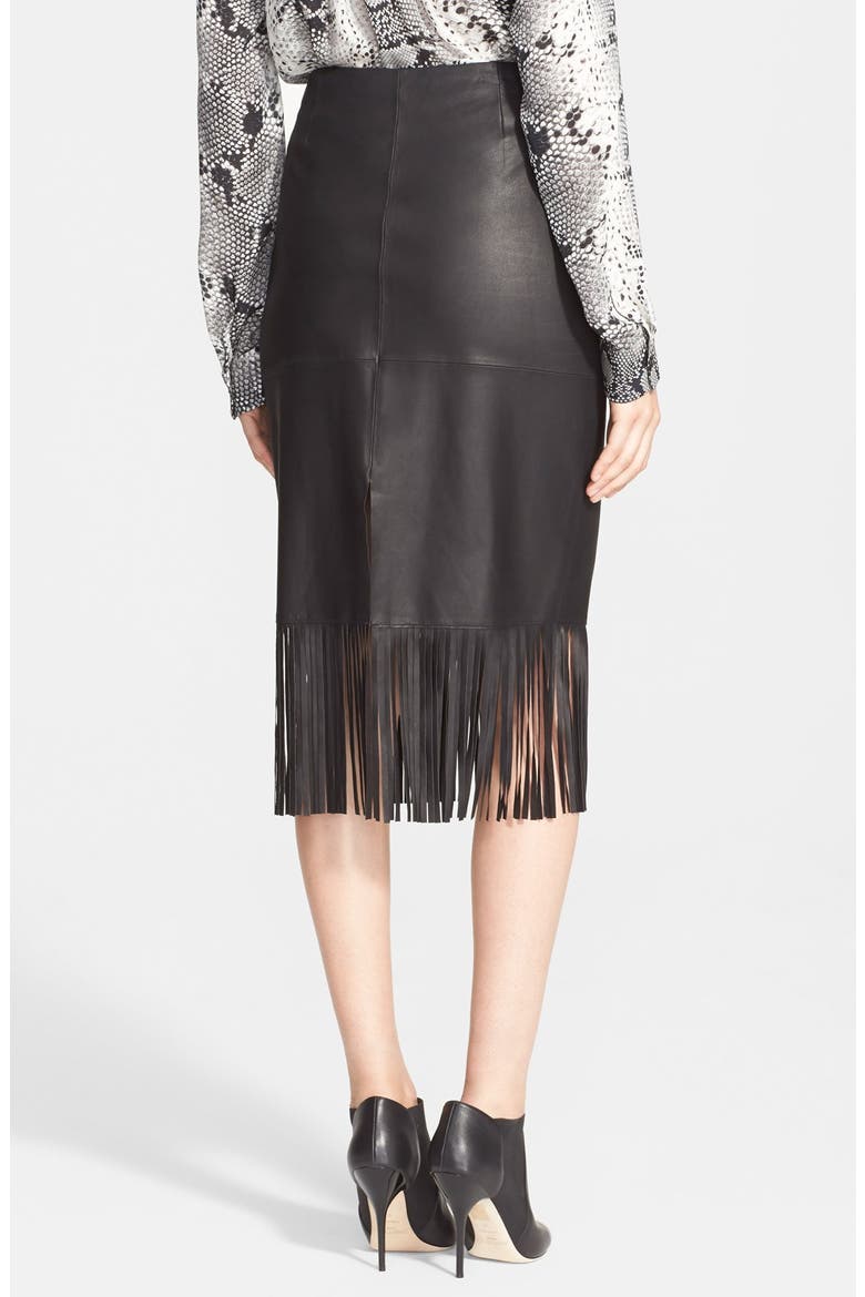 'Jaxson' Fringe Leather Skirt, Alternate, color, BLACK