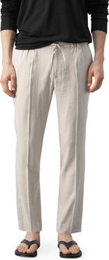 MANGO Slim Fit Drawstring Linen Blend Pants