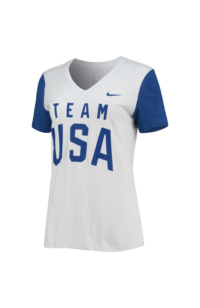 Nike Women's Nike White/Royal Team USA Performance Cotton Slub Colorblock V-Neck T-Shirt, Alternate, color, 