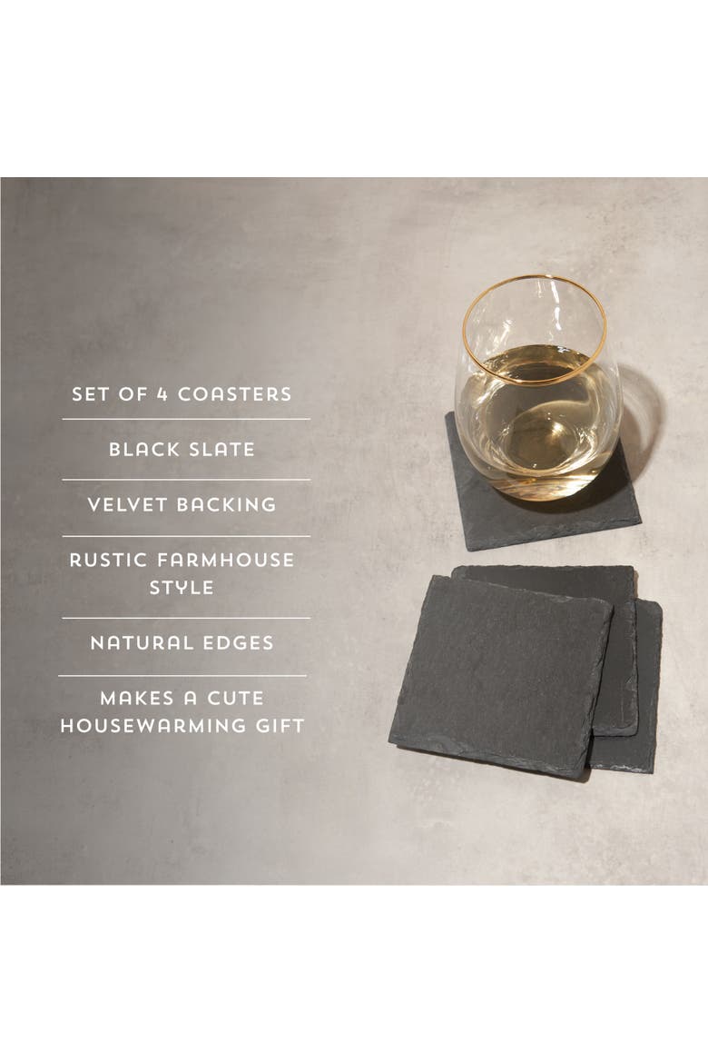 Square Slate Coasters Set of 4, Alternate, color, Black