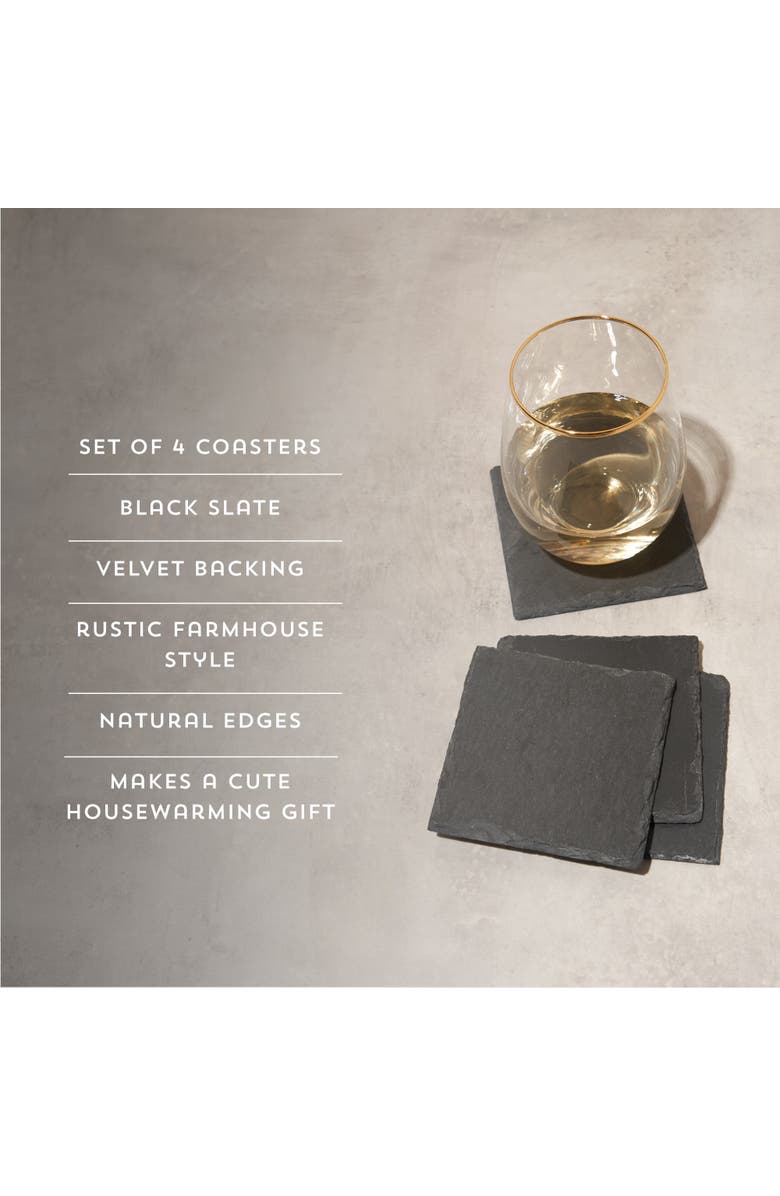 TWINE Square Slate Coasters Set of 4, Alternate, color, Black