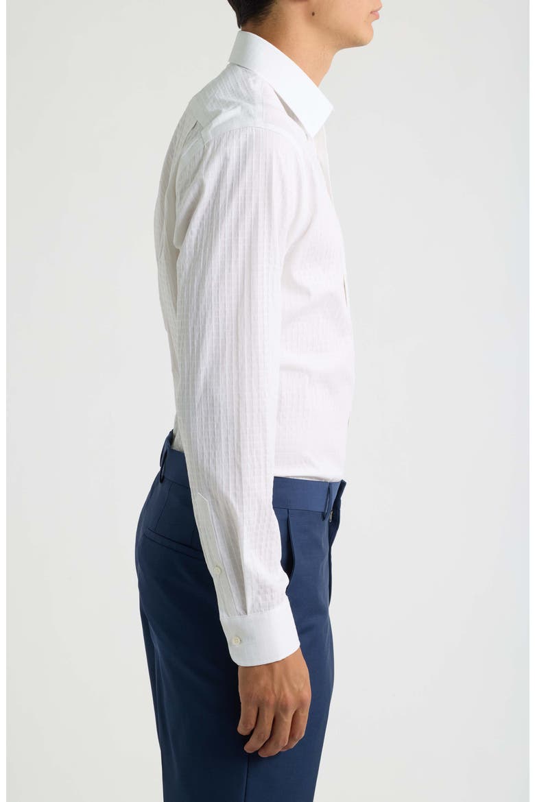 Trim Fit Premium Performance Microcheck Dress Shirt, Alternate, color, WHITE CAZALE CHECK