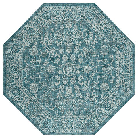Tela Bohemian Textured Weave Floral Octagon Indoor/Outdoor Area Rug