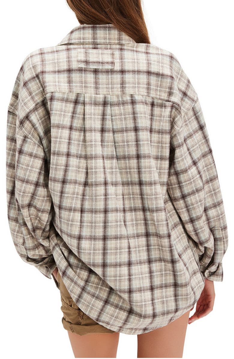 Free People Ashley Oversize Plaid Cotton Button-Up Shirt, Alternate, color, Ivory Combo - Krista