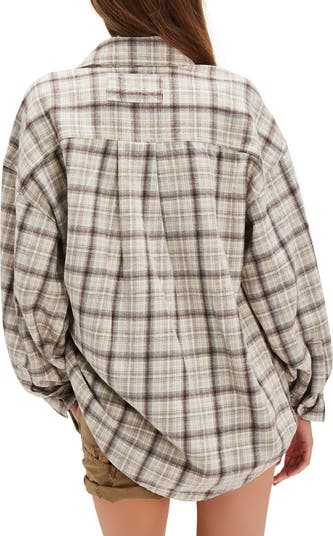 Ashley Oversize Plaid Cotton Button-Up Shirt