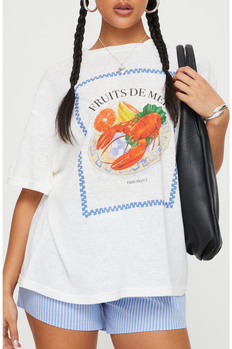 Larry Lobster Oversize Graphic T-Shirt, Main, color, WHITE