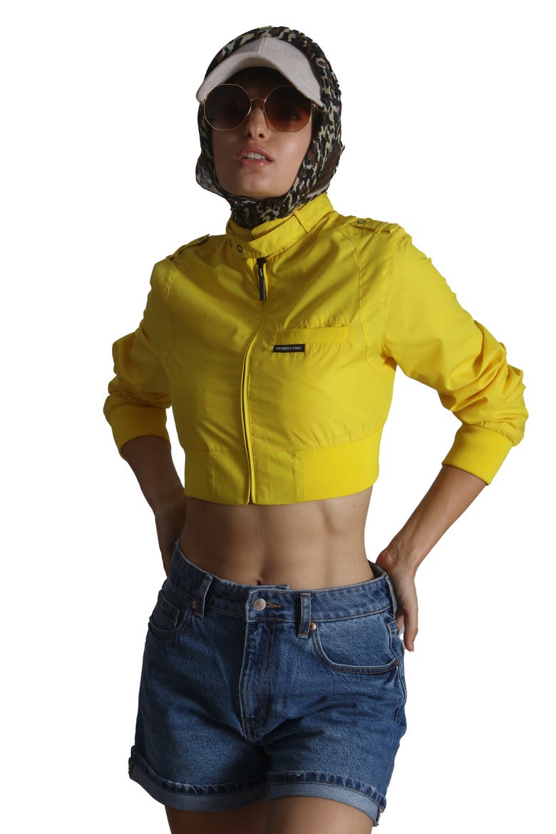 Women's Mini Cropped Racer Jacket, Main, color, Yellow