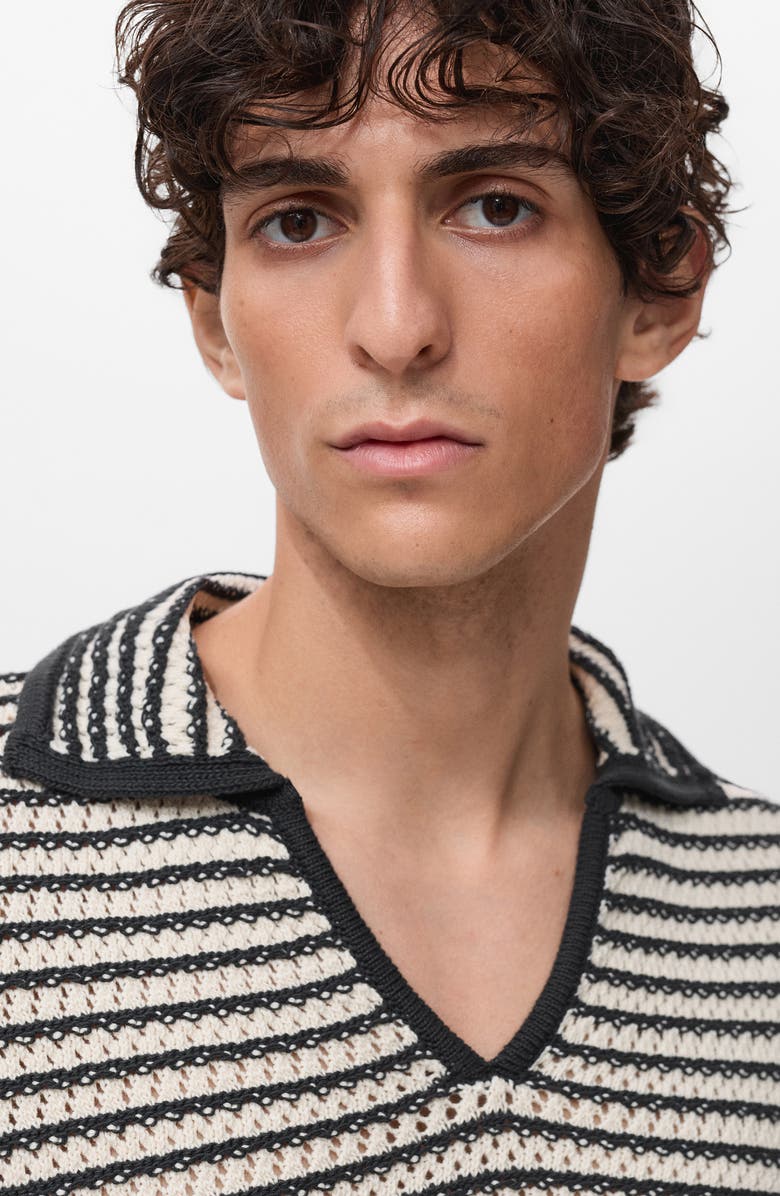 MANGO Stripe Open Stitch Cotton Polo, Alternate, color, Black