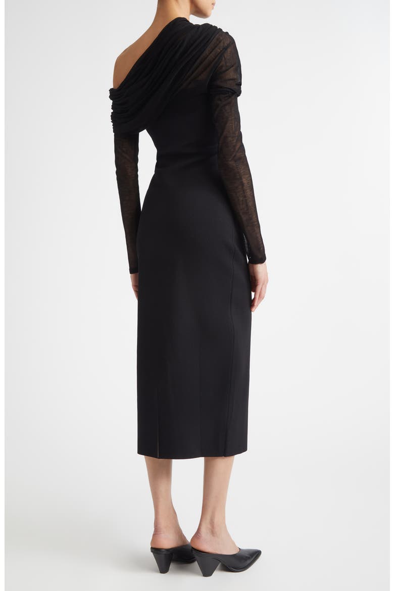 Meyer Draped One-Shoulder Long Sleeve Midi Dress, Alternate, color, BLACK