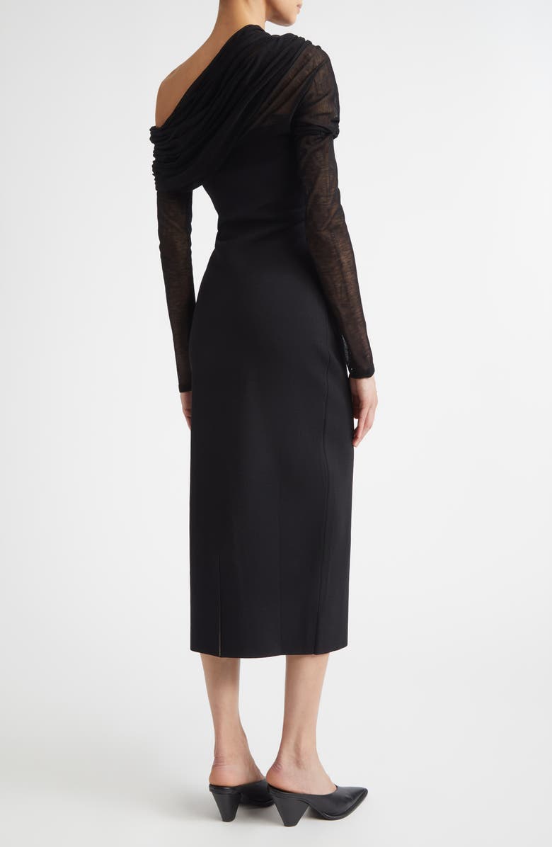 Altuzarra Meyer Draped One-Shoulder Long Sleeve Midi Dress, Alternate, color, Black