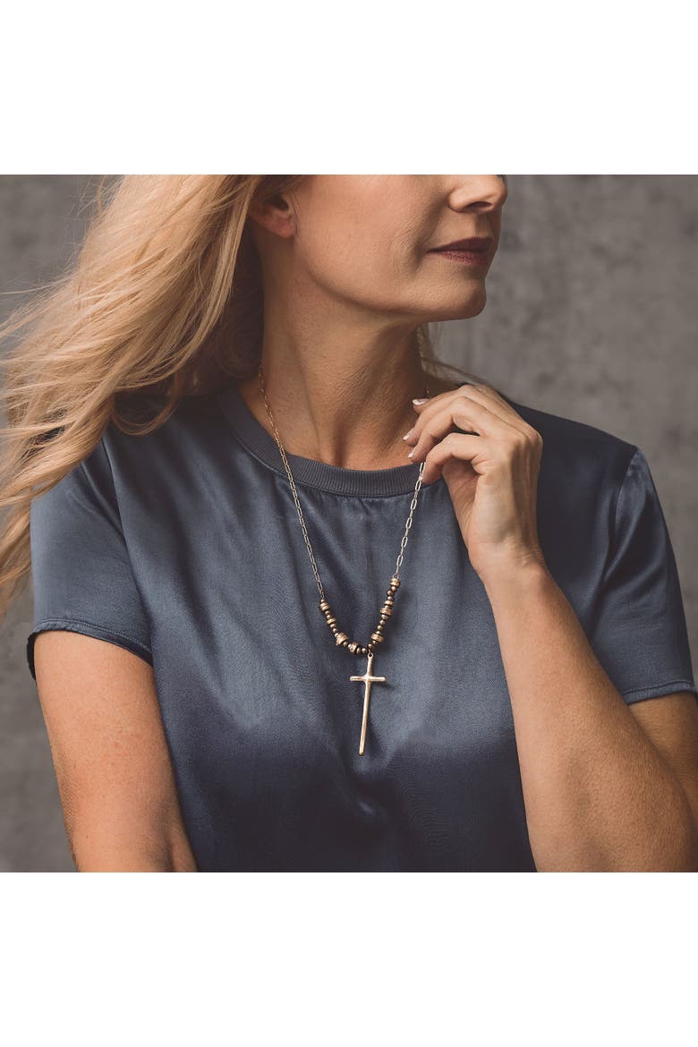 Grounded Bronze Cross Necklace, Alternate, color, Bronze