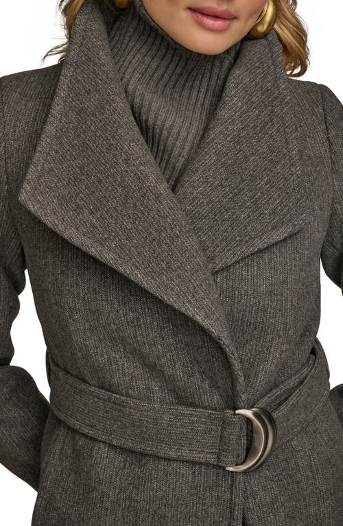 Donna Karan New York Rib Belted Wool Blend Wrap Coat With Bib In Multi