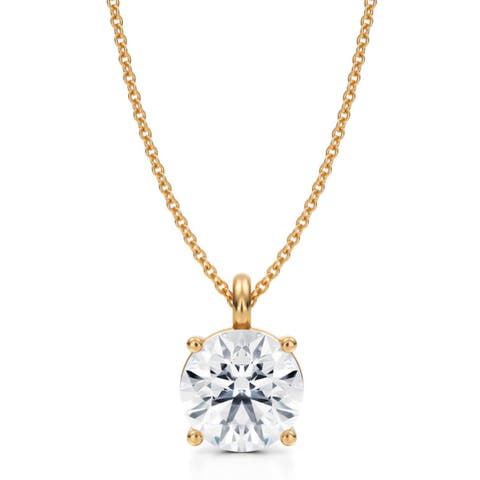 Round Solitaire Lab Diamond Pendant Necklace 14K 3.00ct