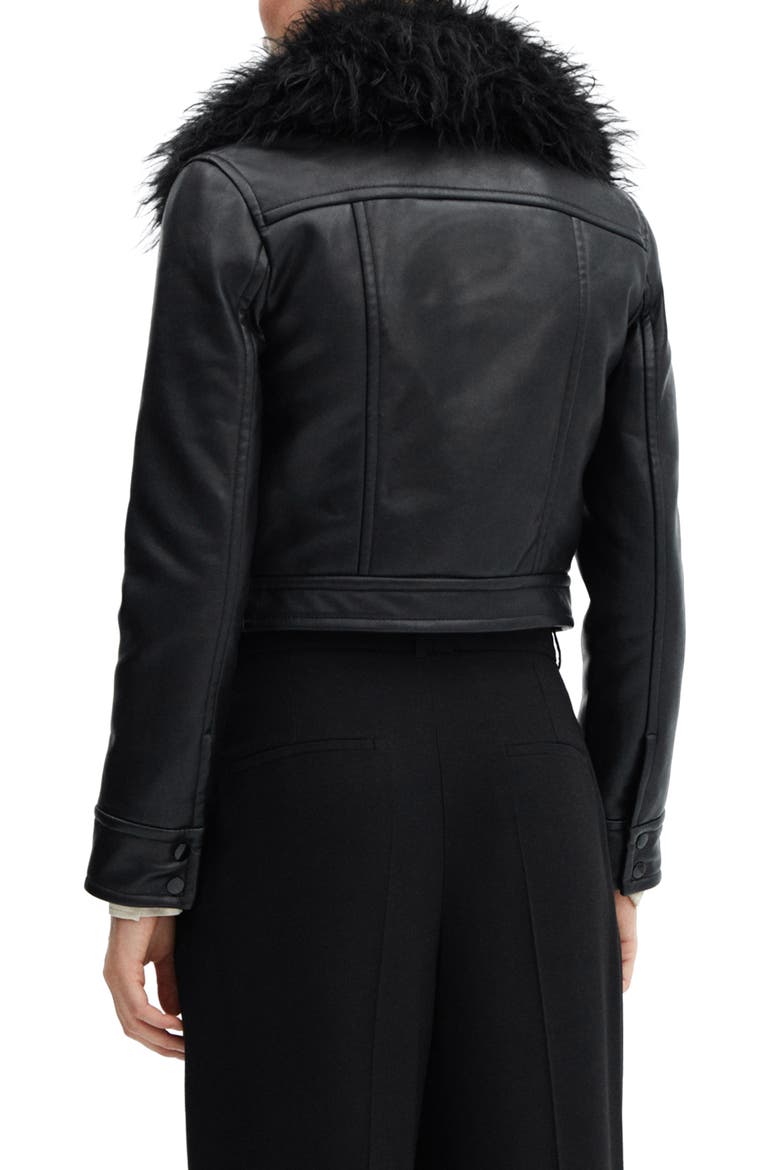 Faux Leather Jacket with Removable Faux Fur Collar, Alternate, color, BLACK