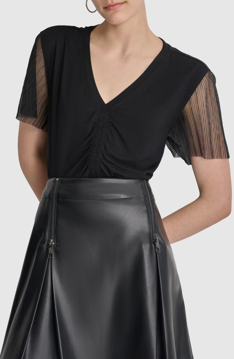DKNY Plissé Sleeve V-Neck Top, Alternate, color, 