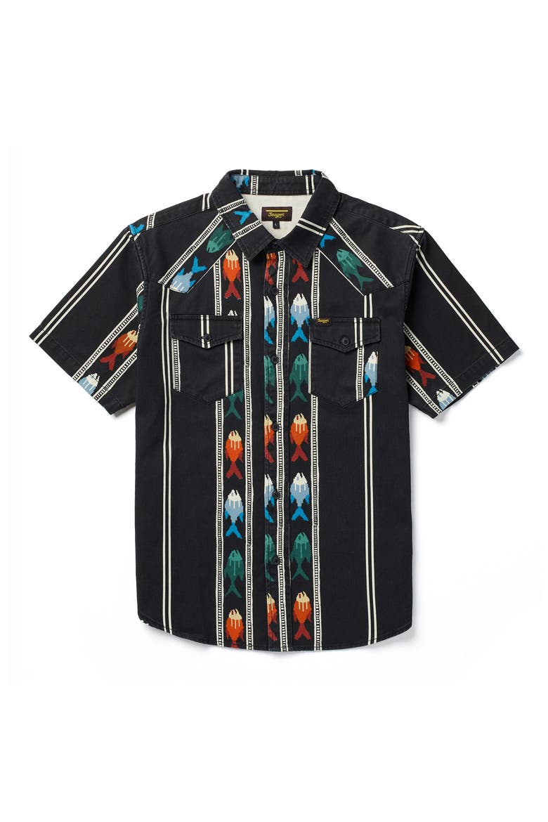 Amarillo Short Sleeve Cotton Twill Button-Up Shirt, Main, color, UPSTREAM BLACK