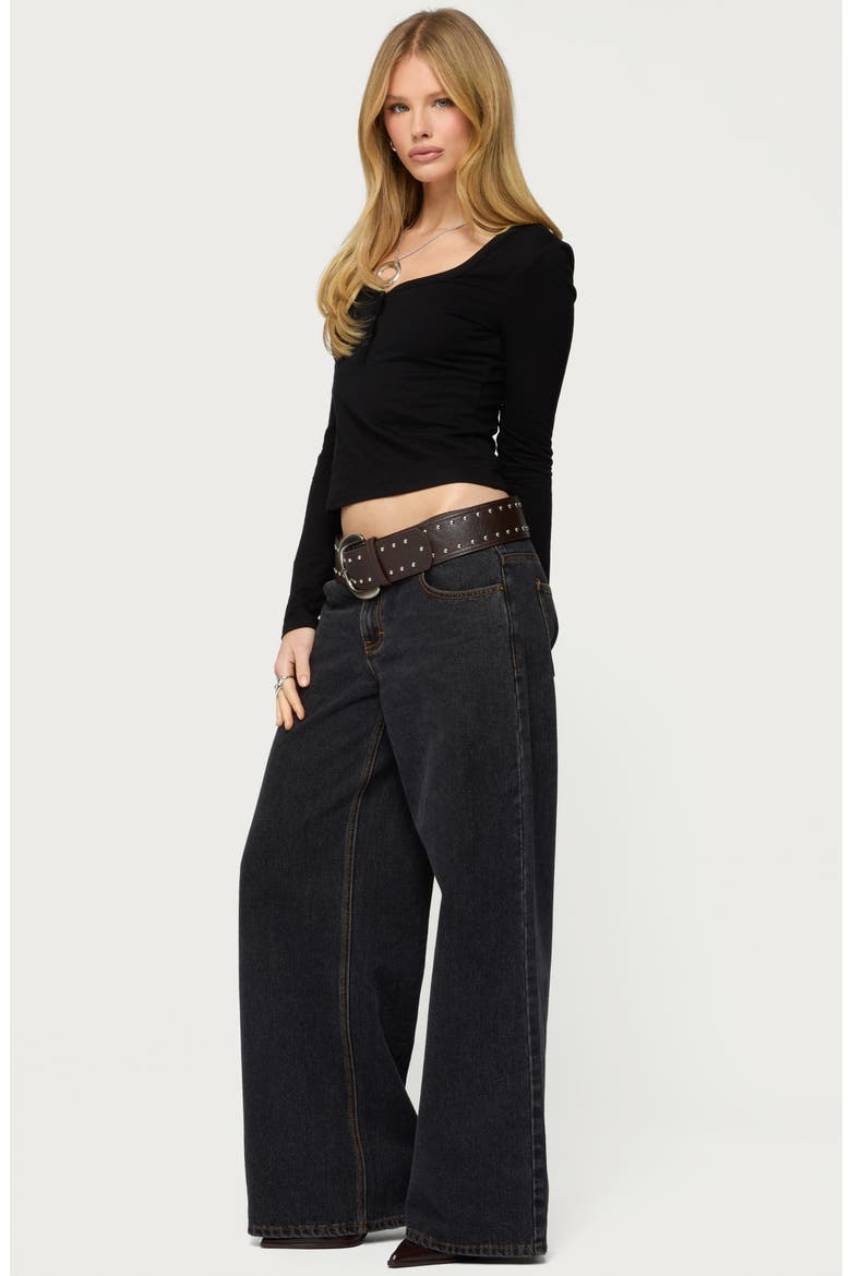 Leah V-Neck Crop Henley Top, Alternate, color, BLACK