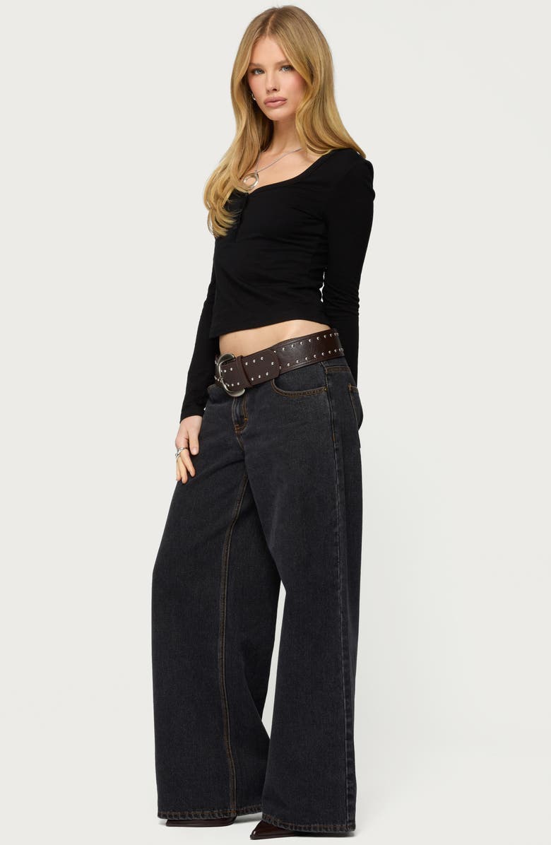 EDIKTED Leah V-Neck Crop Henley Top, Alternate, color, 